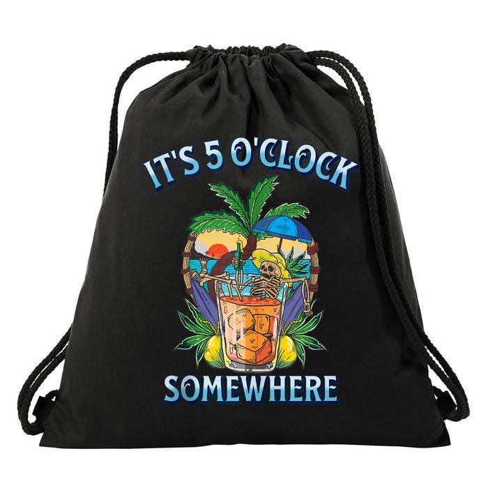 It's 5 O’clock Somewhere Summer Retro Sunset Drinking Drawstring Bag