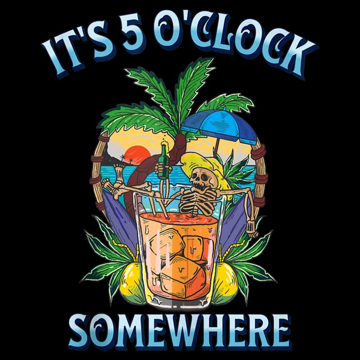 It's 5 O’clock Somewhere Summer Retro Sunset Drinking Drawstring Bag