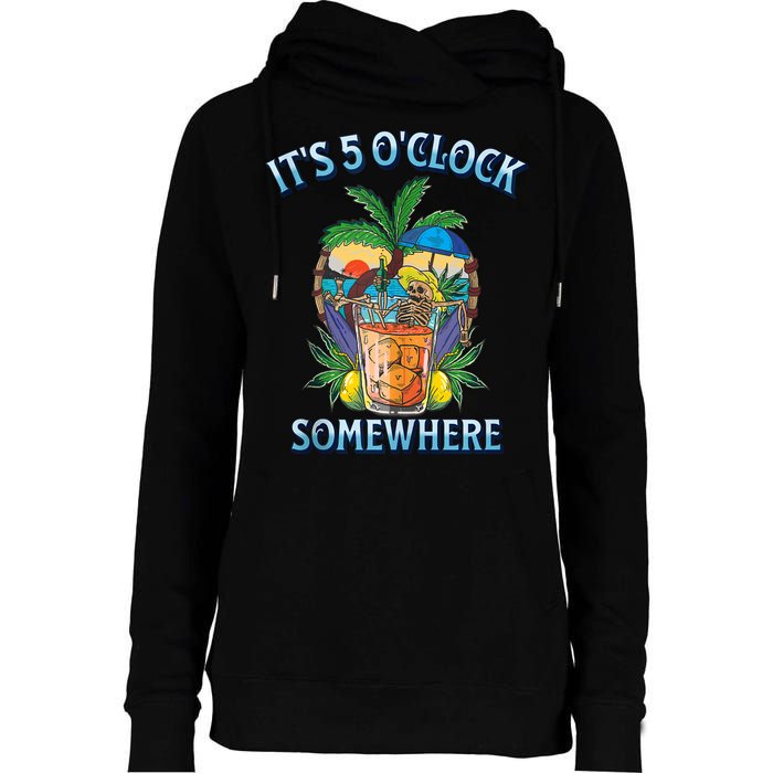 It's 5 O’clock Somewhere Summer Retro Sunset Drinking Womens Funnel Neck Pullover Hood