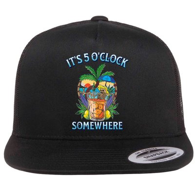 It's 5 O’clock Somewhere Summer Retro Sunset Drinking Flatbill Hat