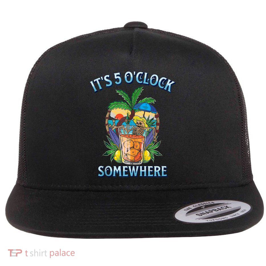 It's 5 O’clock Somewhere Summer Retro Sunset Drinking Flatbill Hat