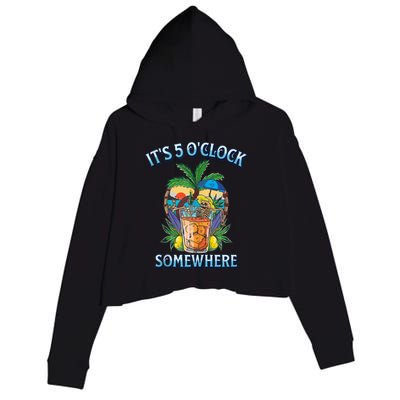 It's 5 O’clock Somewhere Summer Retro Sunset Drinking Crop Fleece Hoodie
