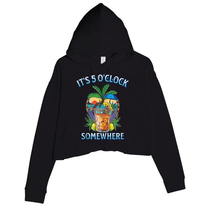 It's 5 O’clock Somewhere Summer Retro Sunset Drinking Crop Fleece Hoodie