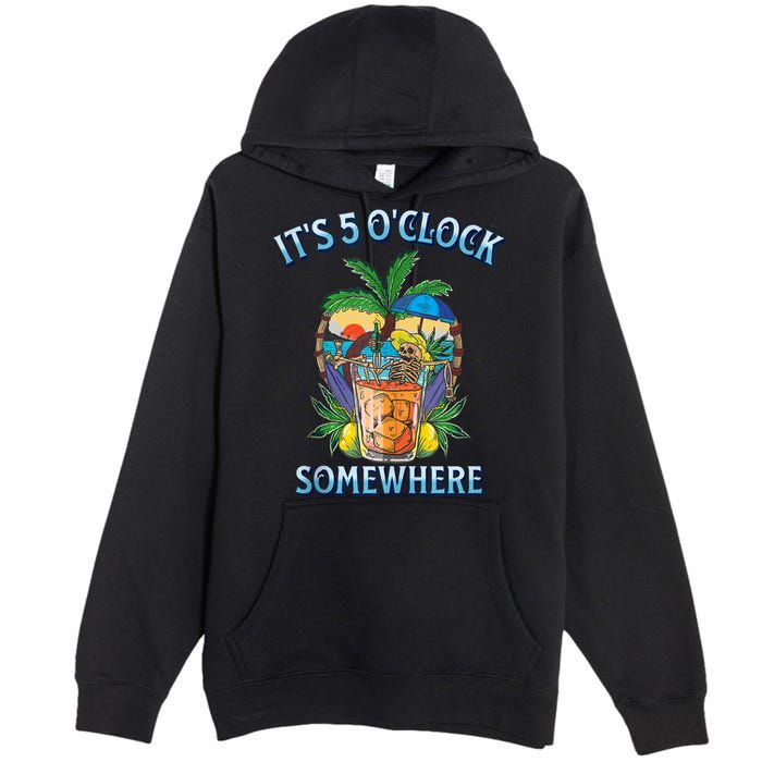 It's 5 O’clock Somewhere Summer Retro Sunset Drinking Premium Pullover Hoodie