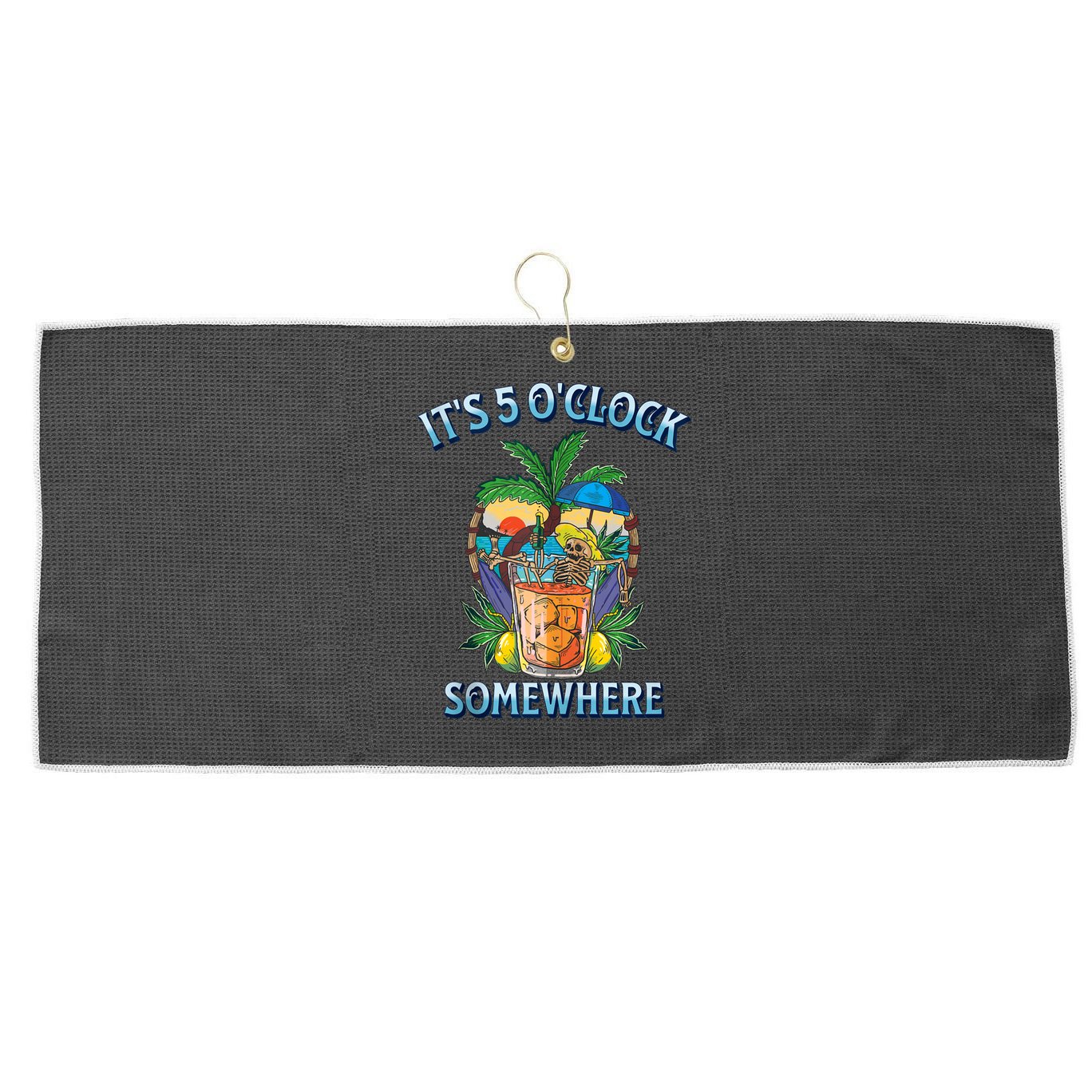 It's 5 O’clock Somewhere Summer Retro Sunset Drinking Large Microfiber Waffle Golf Towel