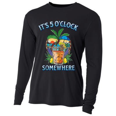 It's 5 O’clock Somewhere Summer Retro Sunset Drinking Cooling Performance Long Sleeve Crew