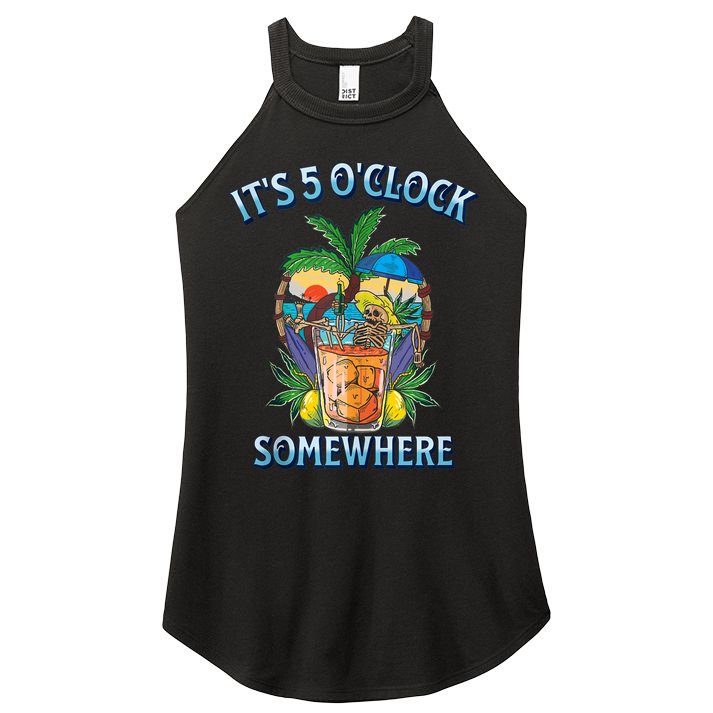 It's 5 O’clock Somewhere Summer Retro Sunset Drinking Women's Perfect Tri Rocker Tank