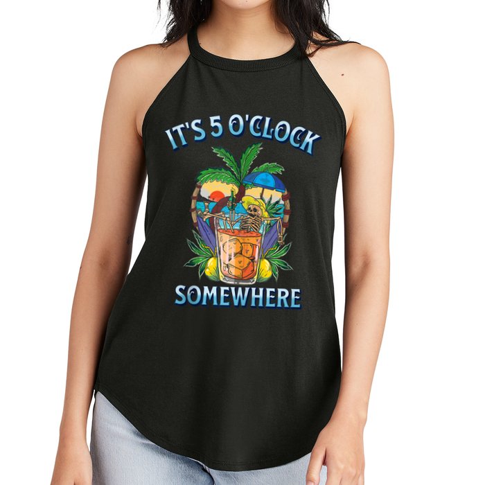 It's 5 O’clock Somewhere Summer Retro Sunset Drinking Women's Perfect Tri Rocker Tank