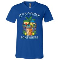It's 5 O’clock Somewhere Summer Retro Sunset Drinking V-Neck T-Shirt