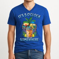 It's 5 O’clock Somewhere Summer Retro Sunset Drinking V-Neck T-Shirt
