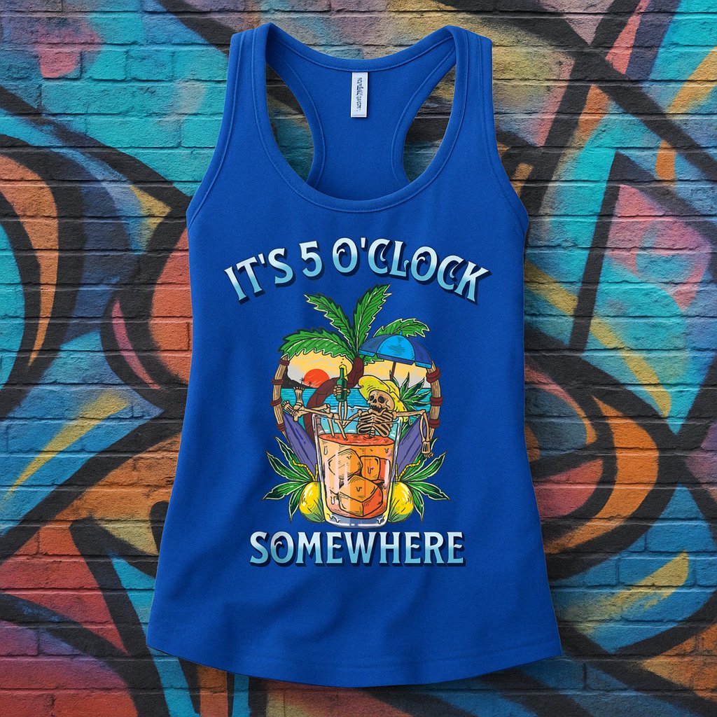 It's 5 O’clock Somewhere Summer Retro Sunset Drinking Womens Tank Top