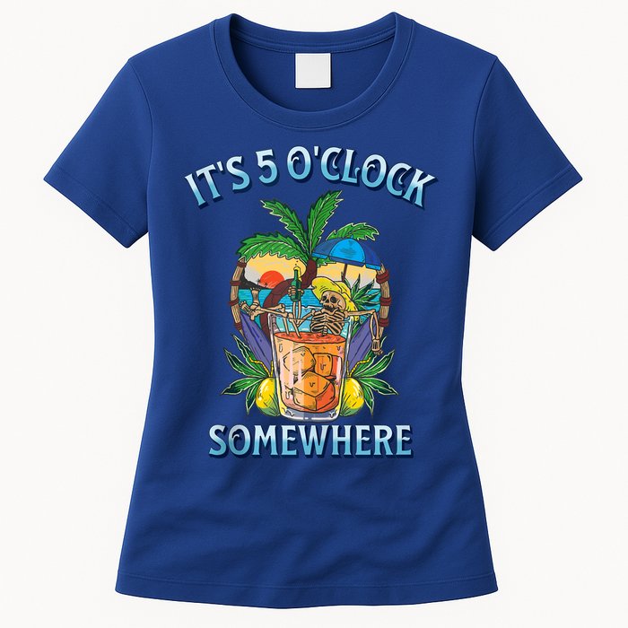 It's 5 O’clock Somewhere Summer Retro Sunset Drinking Womens T-Shirt