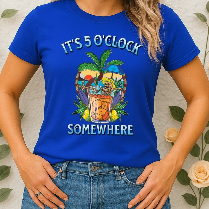 It's 5 O’clock Somewhere Summer Retro Sunset Drinking Womens T-Shirt