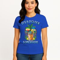 It's 5 O’clock Somewhere Summer Retro Sunset Drinking Womens T-Shirt