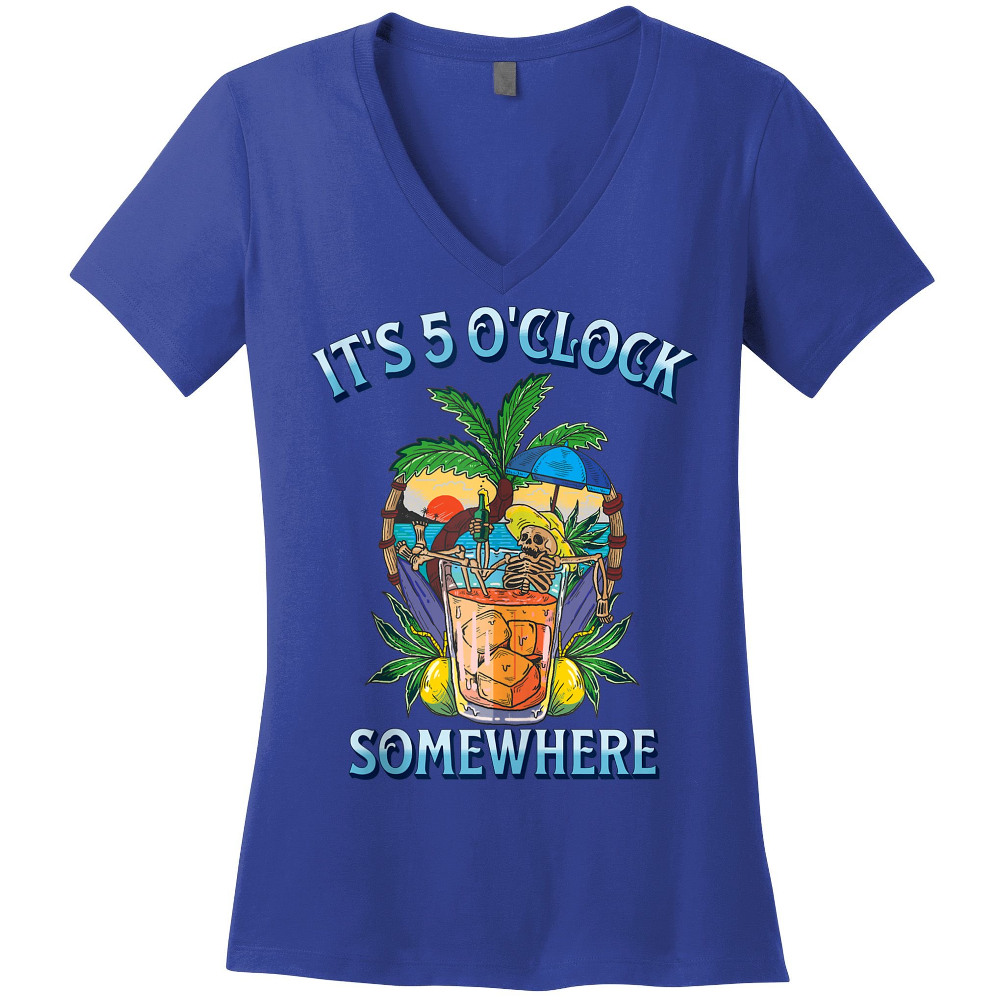 It's 5 O’clock Somewhere Summer Retro Sunset Drinking Women's V-Neck T-Shirt