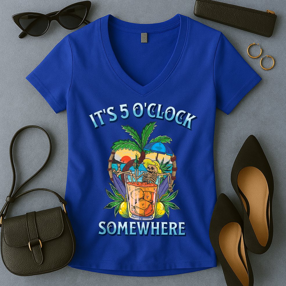 It's 5 O’clock Somewhere Summer Retro Sunset Drinking Women's V-Neck T-Shirt