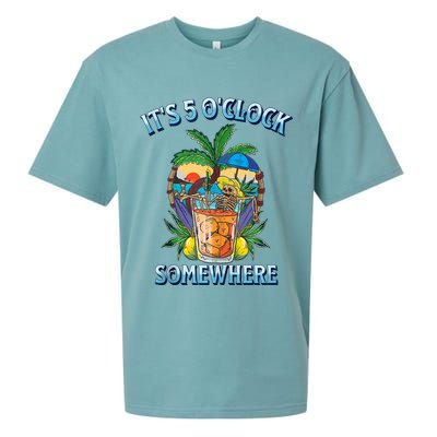 It's 5 O’clock Somewhere Summer Retro Sunset Drinking Sueded Cloud Jersey T-Shirt