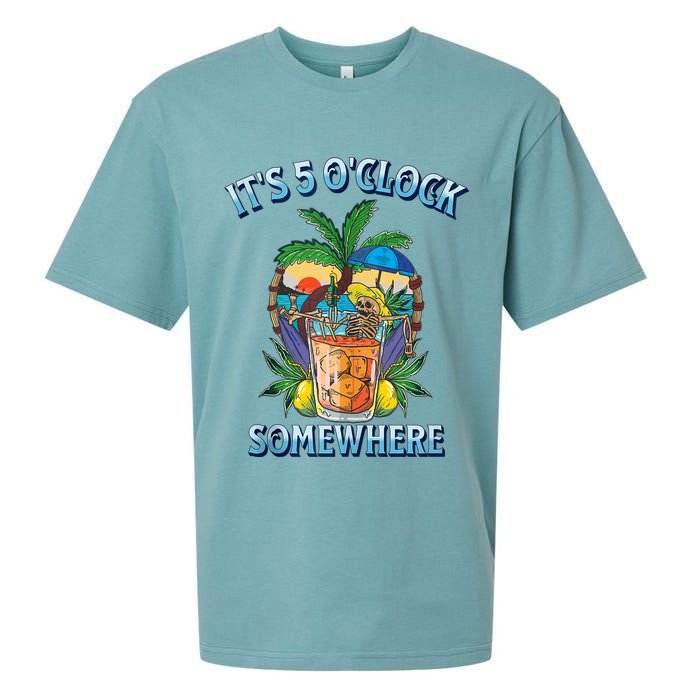 It's 5 O’clock Somewhere Summer Retro Sunset Drinking Sueded Cloud Jersey T-Shirt