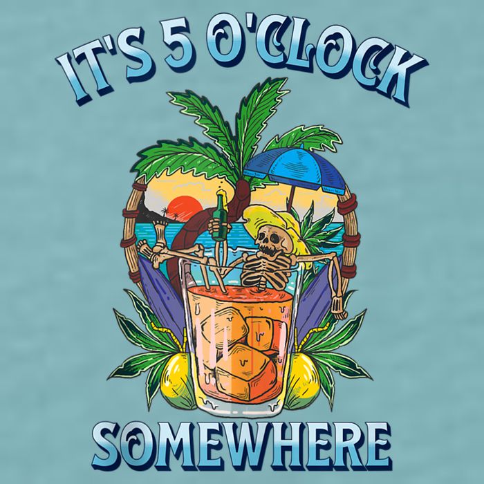 It's 5 O’clock Somewhere Summer Retro Sunset Drinking Sueded Cloud Jersey T-Shirt