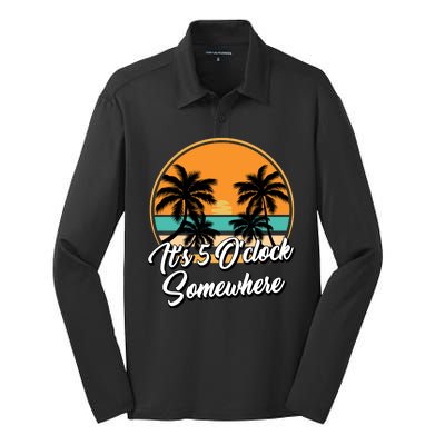 Its 5 O Clock Somewhere Funny Vacation Silk Touch Performance Long Sleeve Polo