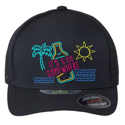 ItS 5 OClock Somewhere Beach Vacation Flexfit Unipanel Trucker Cap