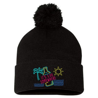 ItS 5 OClock Somewhere Beach Vacation Pom Pom 12in Knit Beanie