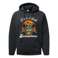 ItS 5 O’Clock Somewhere Parrot Summer Beach Sunset Drinking Performance Fleece Hoodie