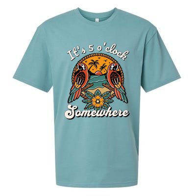 ItS 5 O’Clock Somewhere Parrot Summer Beach Sunset Drinking Sueded Cloud Jersey T-Shirt