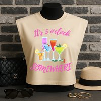 Its 5 O’clock Somewhere Hello Summer Beach Lover Summertime Garment-Dyed Women's Muscle Tee