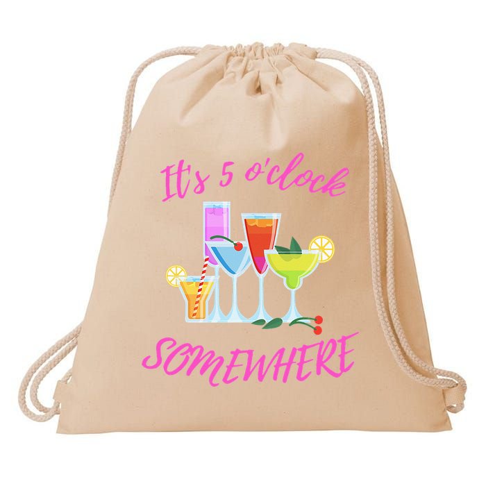 Its 5 O’clock Somewhere Hello Summer Beach Lover Summertime Drawstring Bag