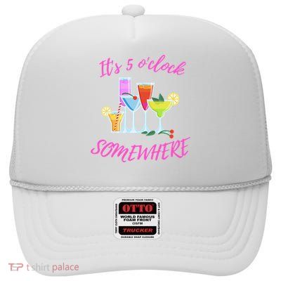 Its 5 O’clock Somewhere Hello Summer Beach Lover Summertime High Crown Mesh Back Trucker Hat
