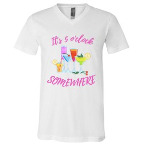 Its 5 O’clock Somewhere Hello Summer Beach Lover Summertime V-Neck T-Shirt