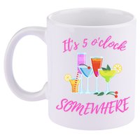 Its 5 O’clock Somewhere Hello Summer Beach Lover Summertime 11oz C Handle Ceramic Mug