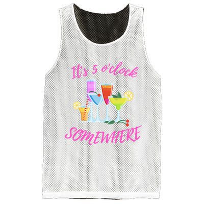 Its 5 O’clock Somewhere Hello Summer Beach Lover Summertime Mesh Reversible Basketball Jersey Tank