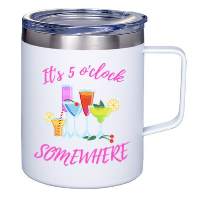 Its 5 O’clock Somewhere Hello Summer Beach Lover Summertime 12oz Stainless Steel Coffee Mug