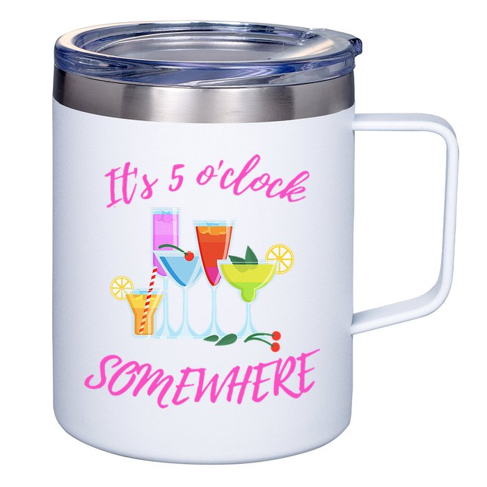 Its 5 O’clock Somewhere Hello Summer Beach Lover Summertime 12oz Stainless Steel Coffee Mug