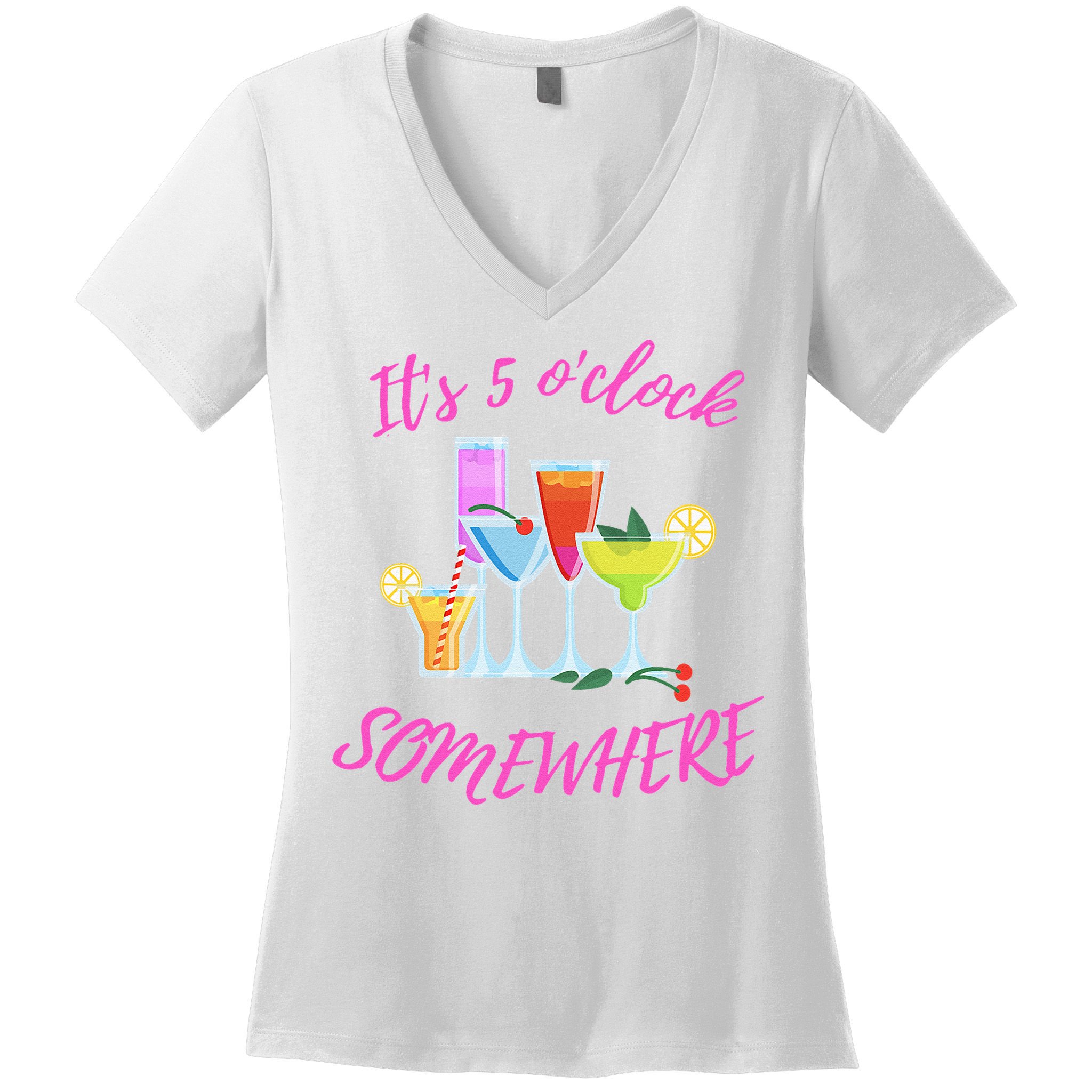 Its 5 O’clock Somewhere Hello Summer Beach Lover Summertime Women's V-Neck T-Shirt