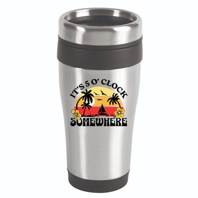 Its 5 O’clock Somewhere Summer Retro Sunset Drinking 16oz Travel Tumbler
