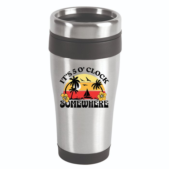 Its 5 O’clock Somewhere Summer Retro Sunset Drinking 16oz Travel Tumbler