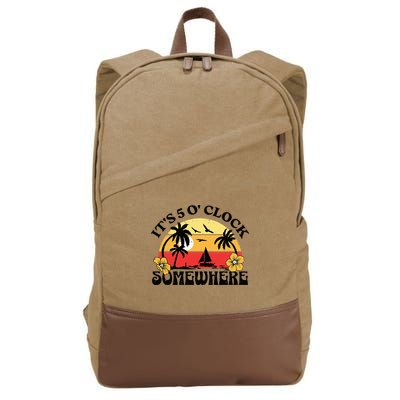 Its 5 O’clock Somewhere Summer Retro Sunset Drinking Cotton Canvas Backpack
