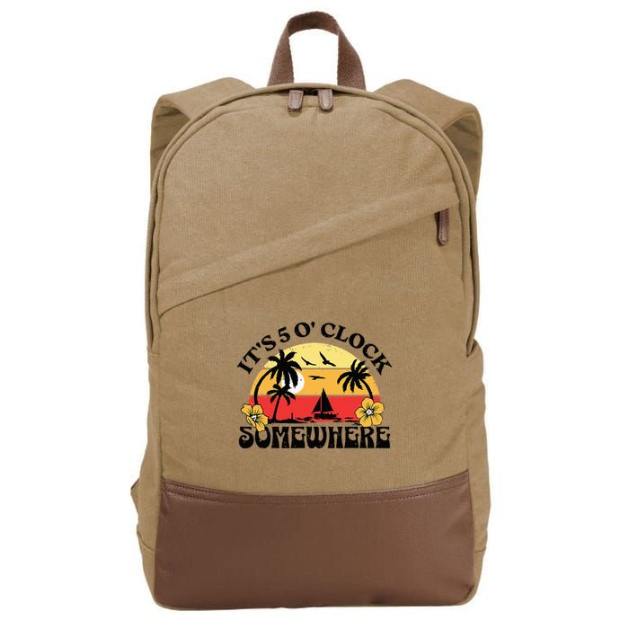 Its 5 O’clock Somewhere Summer Retro Sunset Drinking Cotton Canvas Backpack