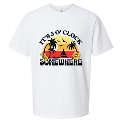 Its 5 O’clock Somewhere Summer Retro Sunset Drinking Sueded Cloud Jersey T-Shirt