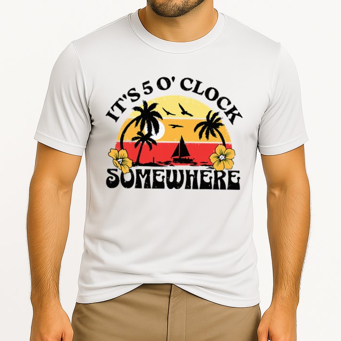 Its 5 O’clock Somewhere Summer Retro Sunset Drinking Performance Shirt