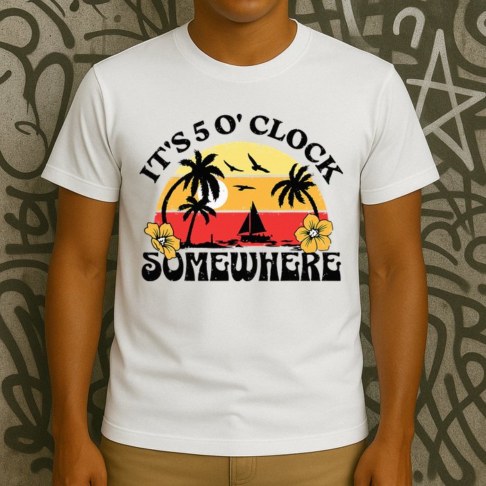 Its 5 O’clock Somewhere Summer Retro Sunset Drinking T-Shirt