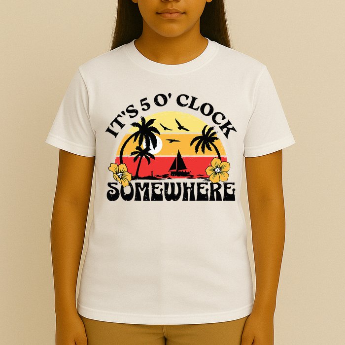 Its 5 O’clock Somewhere Summer Retro Sunset Drinking T-Shirt