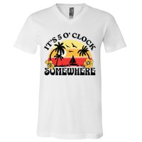 Its 5 O’clock Somewhere Summer Retro Sunset Drinking V-Neck T-Shirt