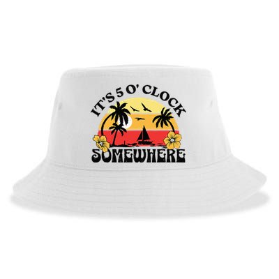 Its 5 O’clock Somewhere Summer Retro Sunset Drinking Sustainable Bucket Hat