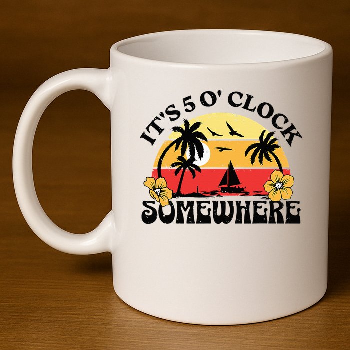 Its 5 O’clock Somewhere Summer Retro Sunset Drinking 11oz C Handle Ceramic Mug