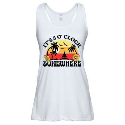 Its 5 O’clock Somewhere Summer Retro Sunset Drinking Ladies Essential Flowy Tank