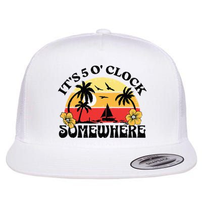 Its 5 O’clock Somewhere Summer Retro Sunset Drinking Flat Bill Trucker Hat